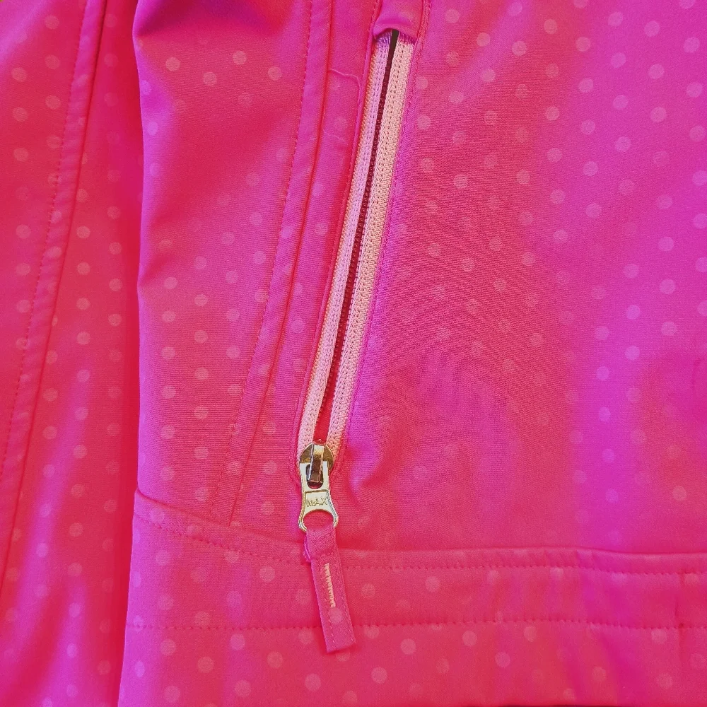 Girl's Free Country Bright Pink Polka Dot Softshell Hooded Jacket Size XL 10/12 - Picture 7 of 14
